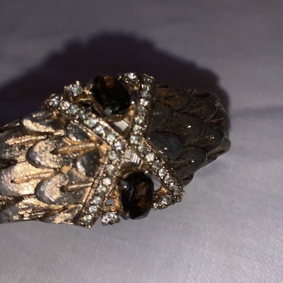 Vintage 1960’s Gold Tone Smoky Quartz Snake Dragon Scale Hinge Swiss Watch - Picture 11 of 15